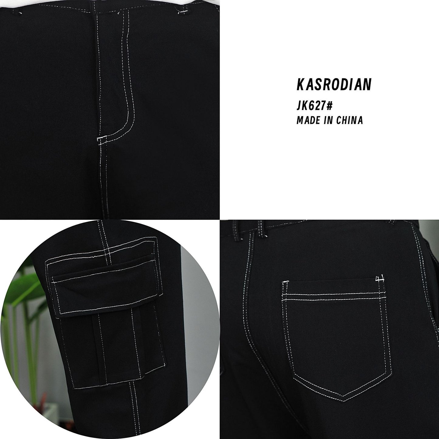Denim Top-Stitching Flap Pocket Side Cargo Pants