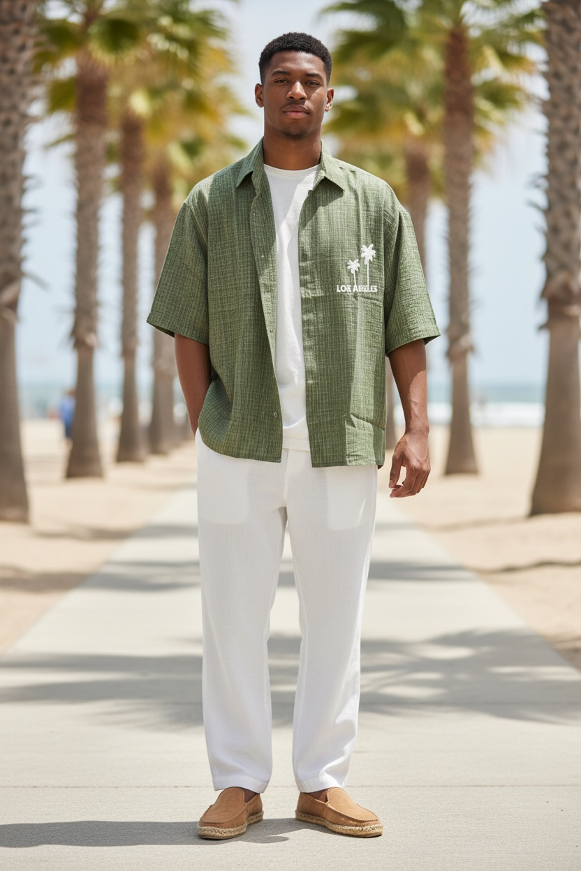 LA Palm Resort Shirt – Olive Green