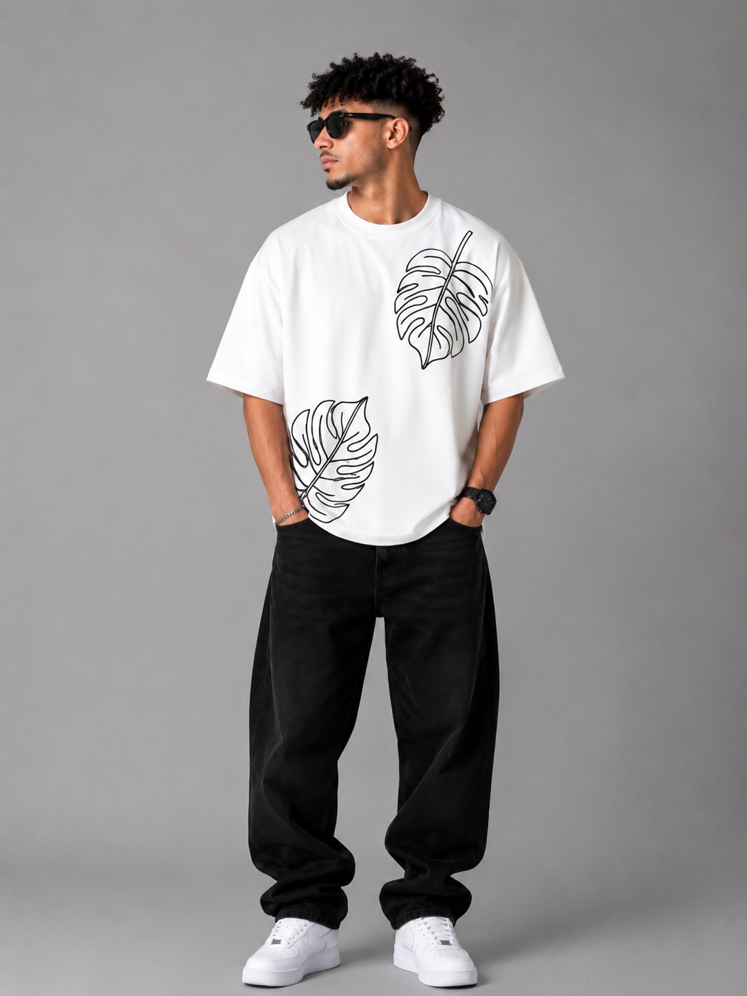 Dülmen Monstera Oversized Tee – White