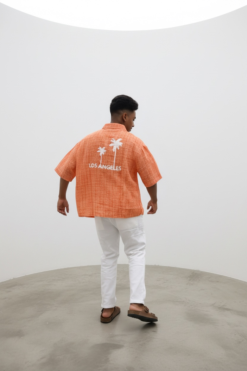 LA Palm Resort Shirt – Sunset Orange