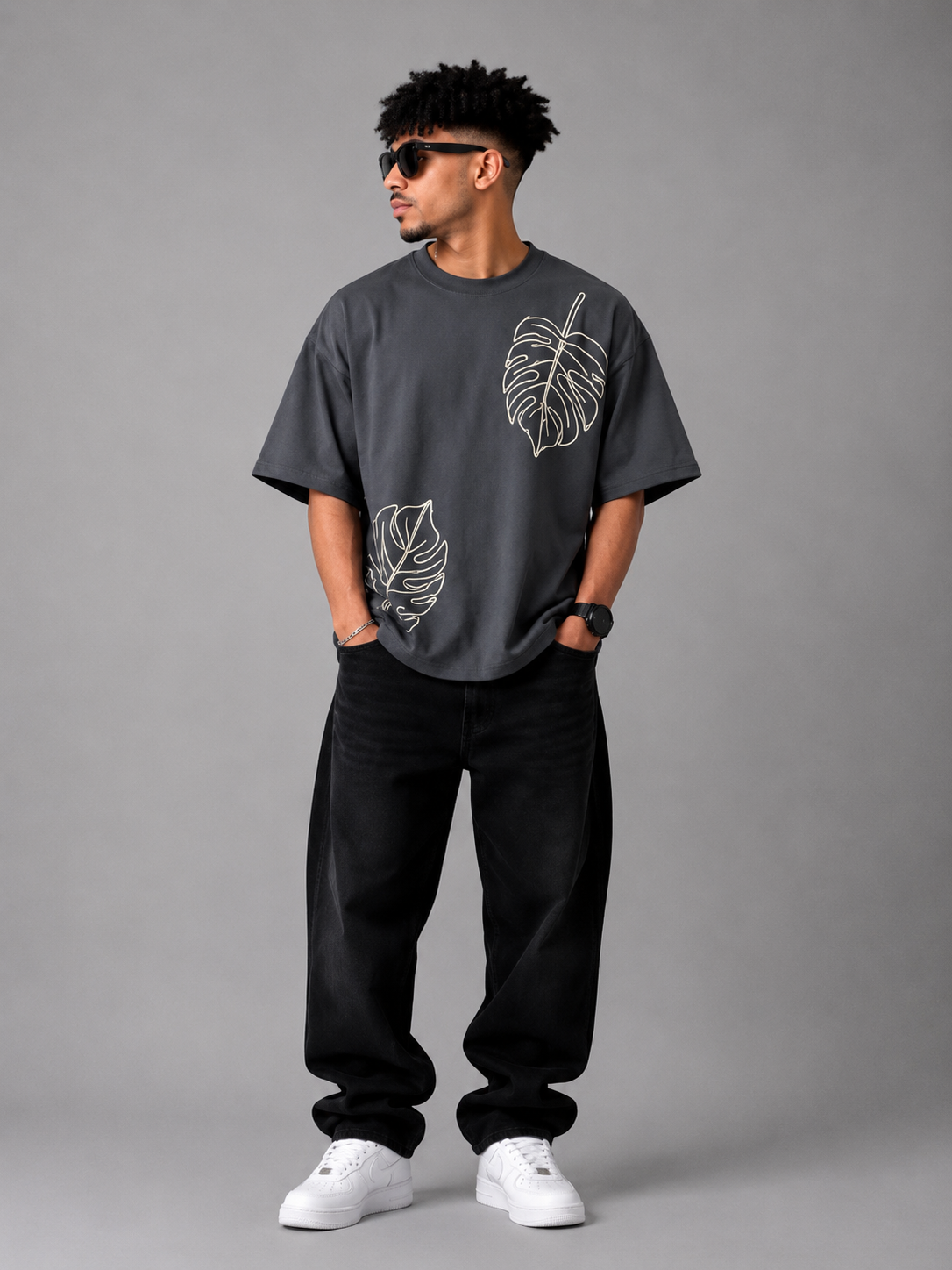 Dülmen Monstera Oversized Tee – Grey