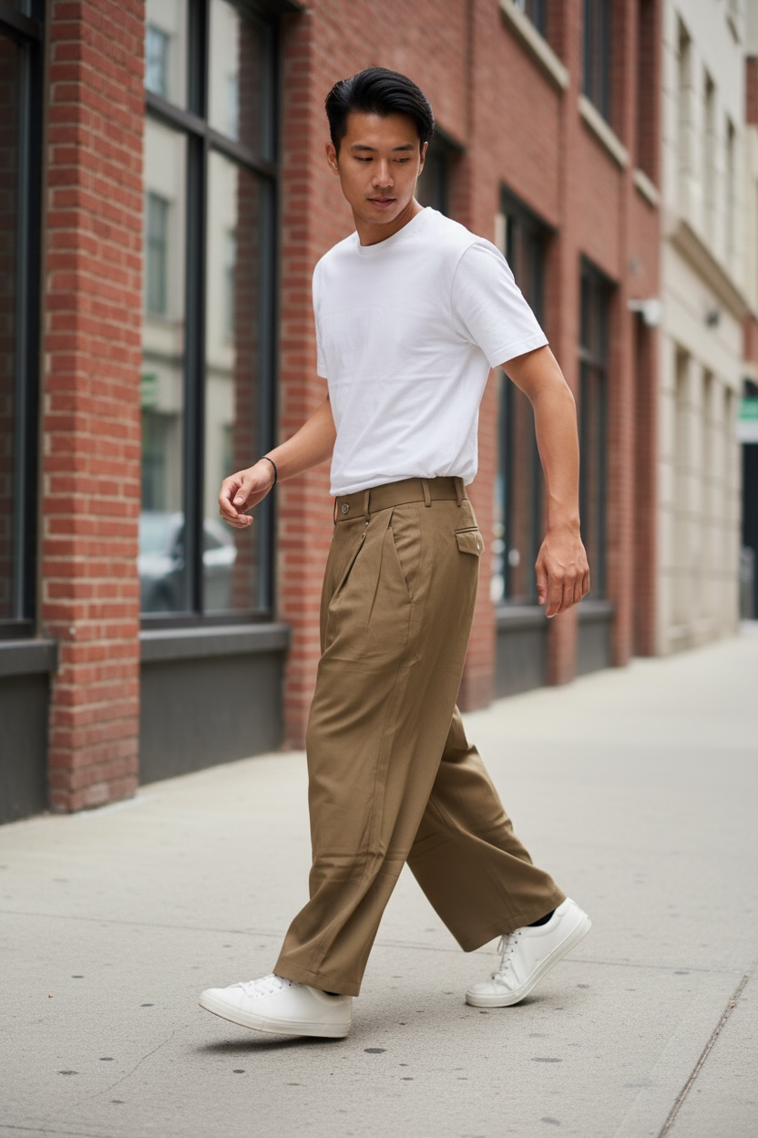 Urban Drape Wide-Leg Trousers – Khaki