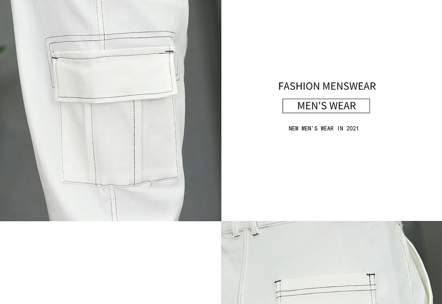 Denim Top-Stitching Flap Pocket Side Cargo Pants