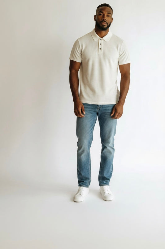 DÜLMEN Textured Knit Polo – white