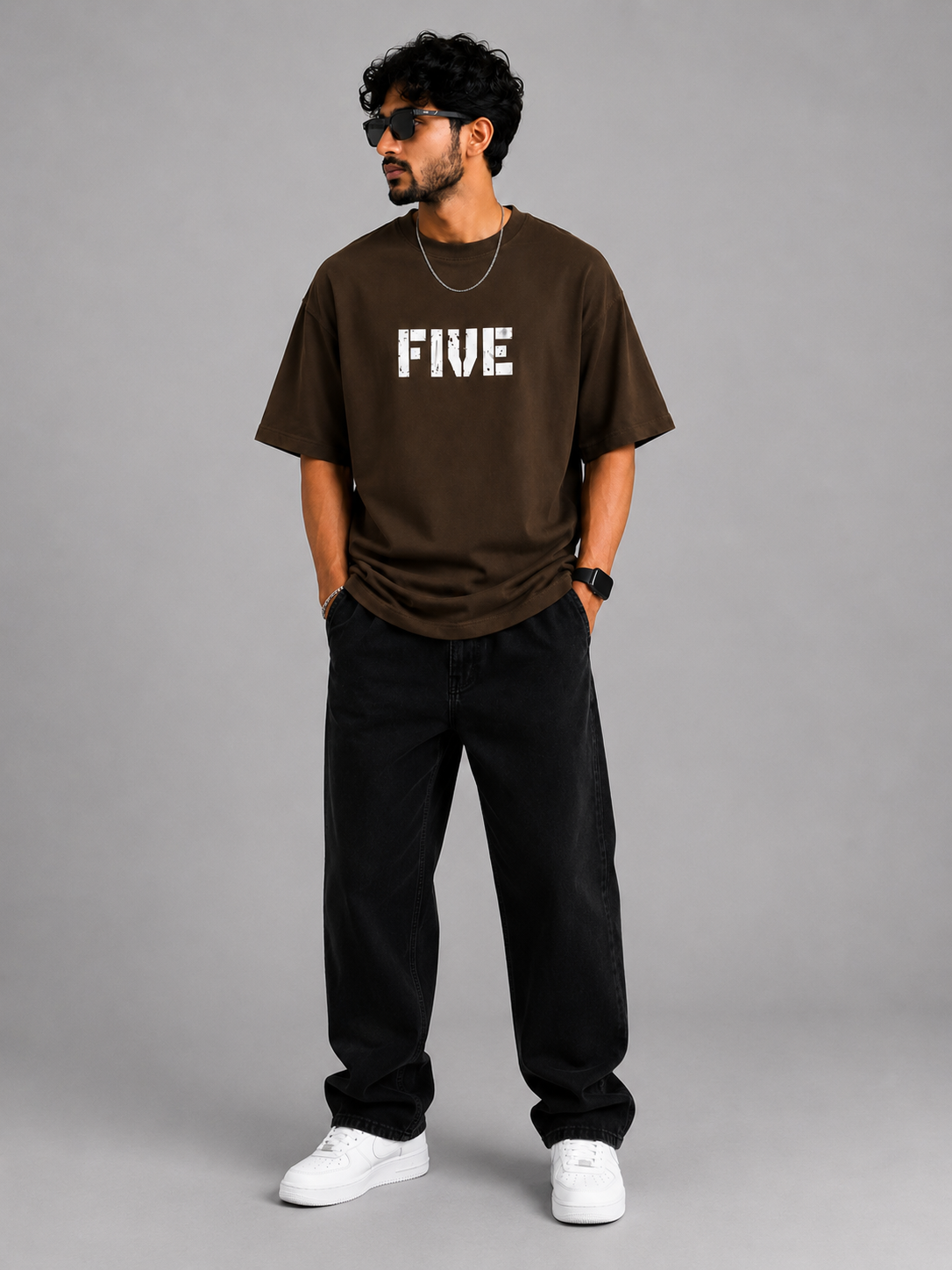 FIVE Oversized Tee – Mocha Brown