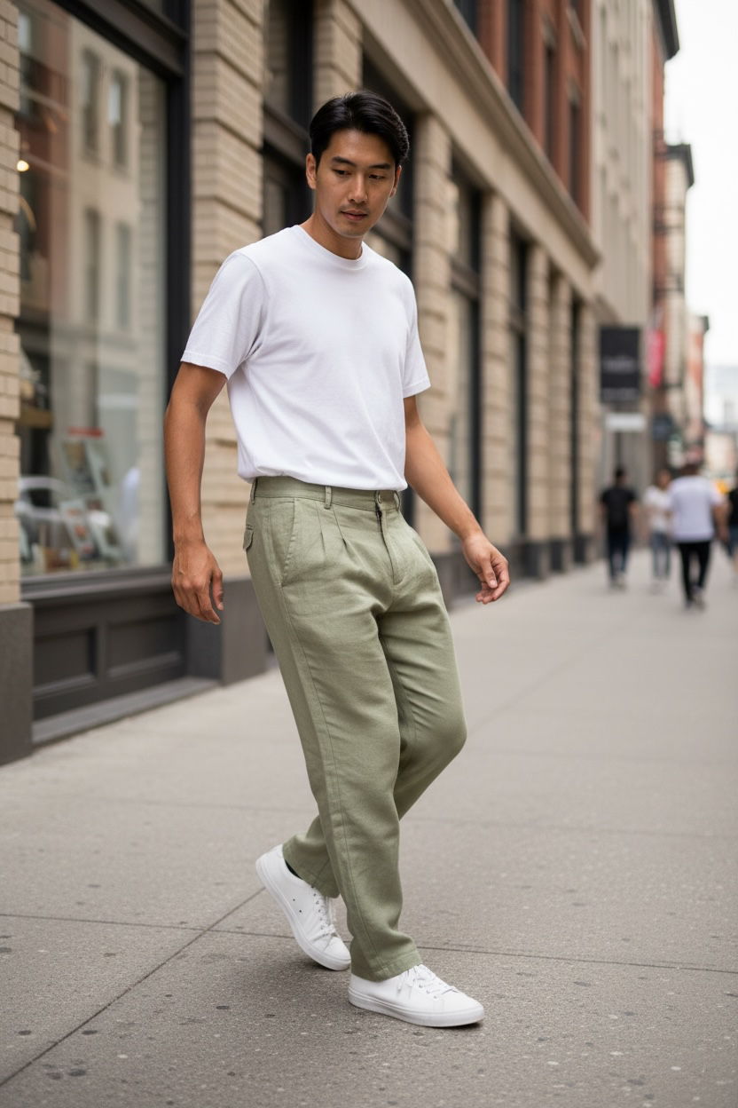 DÜLMEN Essential Linen Trousers – Sage