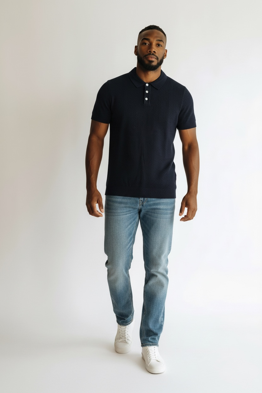 DÜLMEN Signature Knit Polo – Navy Blue