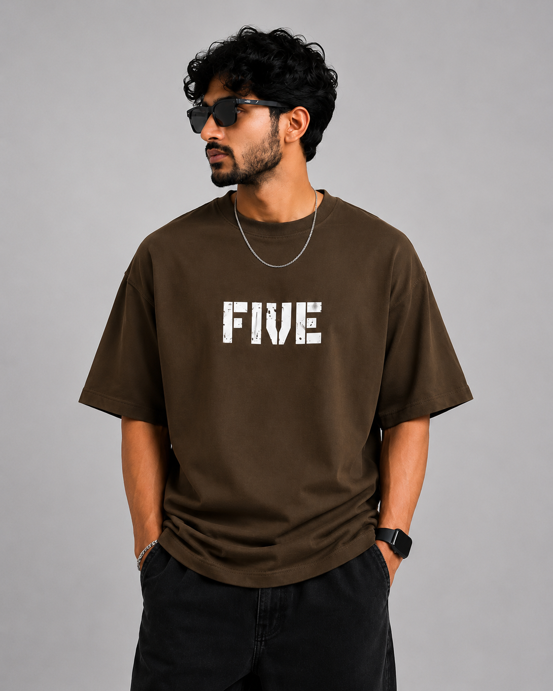 FIVE Oversized Tee – Mocha Brown