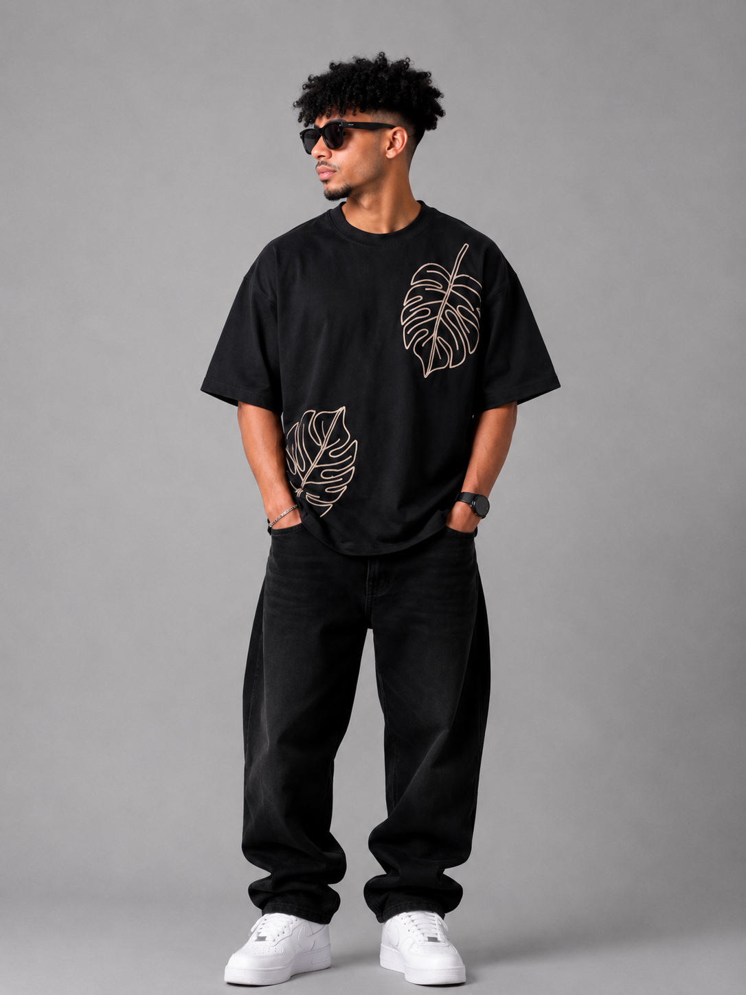 Dülmen Monstera Oversized Tee – Black