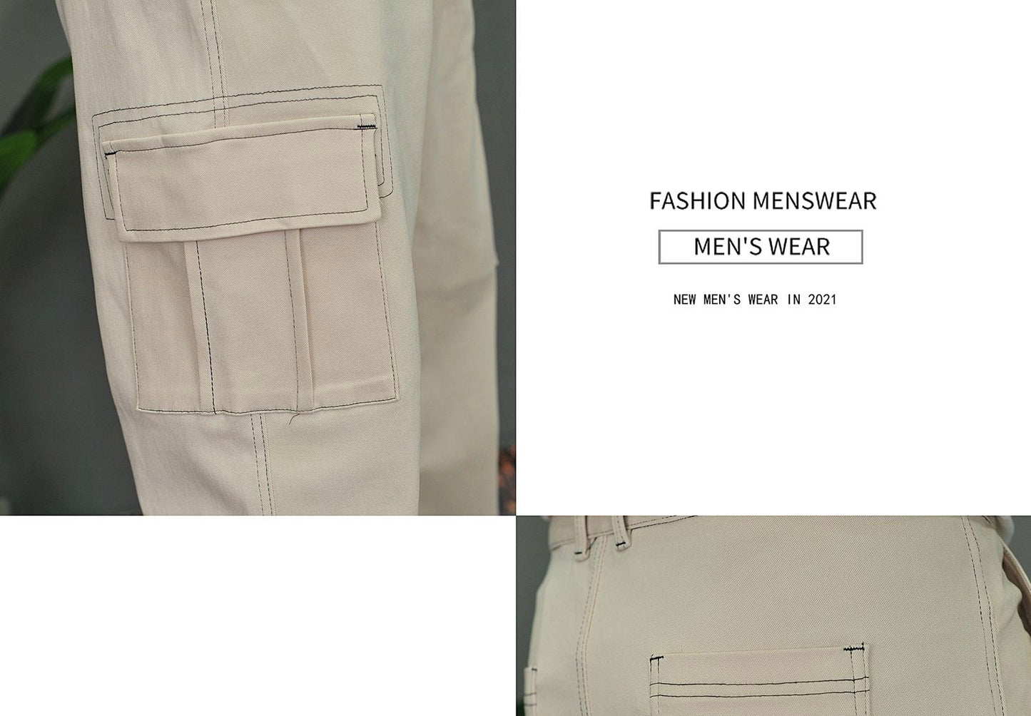 Denim Top-Stitching Flap Pocket Side Cargo Pants