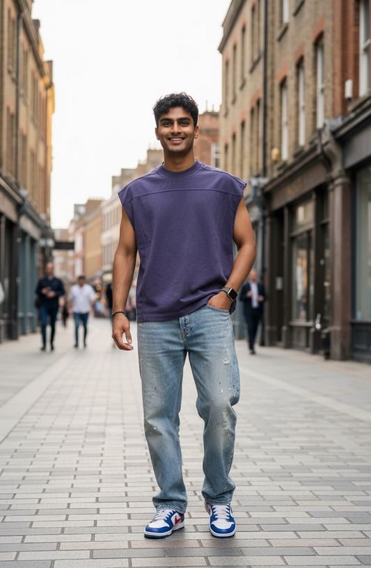 Essential Sleeveless Sweat Tee – Deep Purple