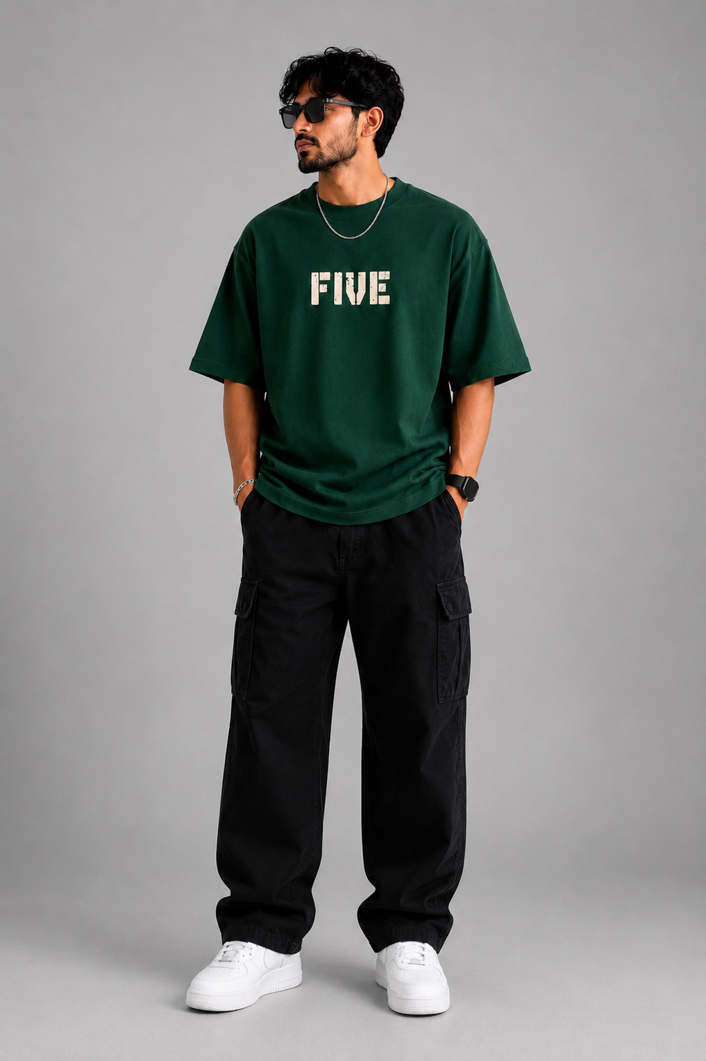 FIVE Premium Oversized Cotton Tee – Forest Green
