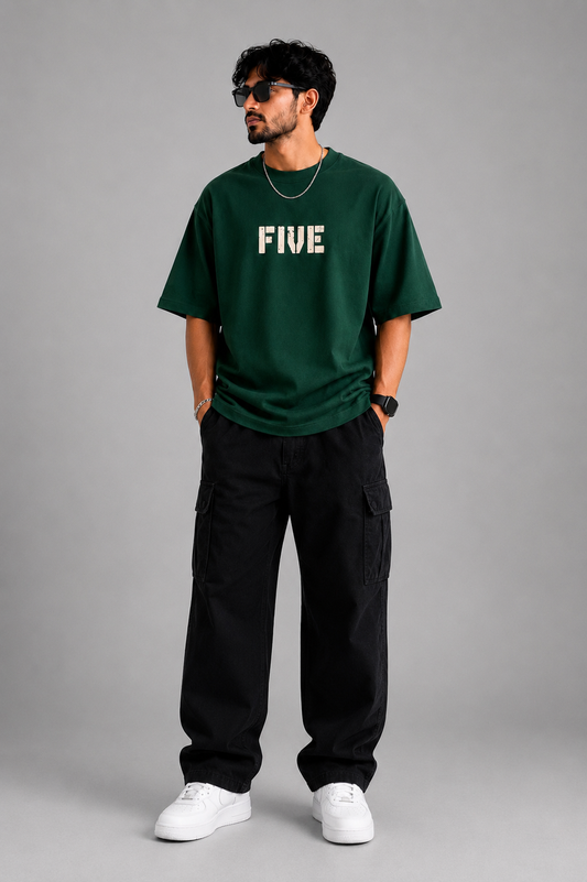 FIVE Premium Oversized Cotton Tee – Forest Green